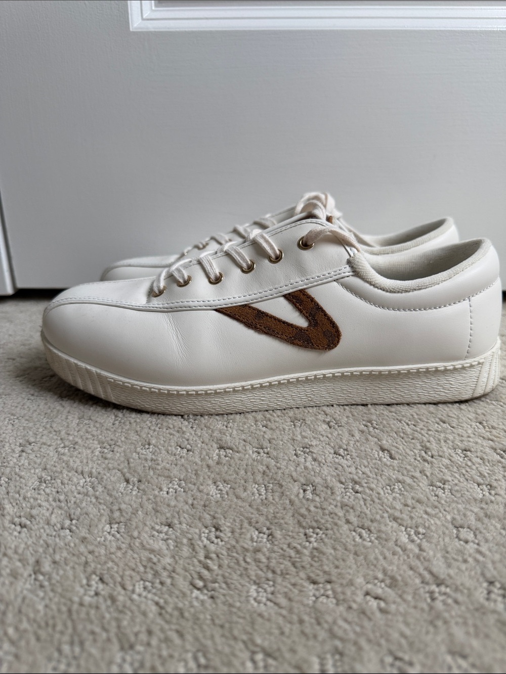 Tretorn White Leather Sneakers with Brown Accent - GREAT CONDITION!